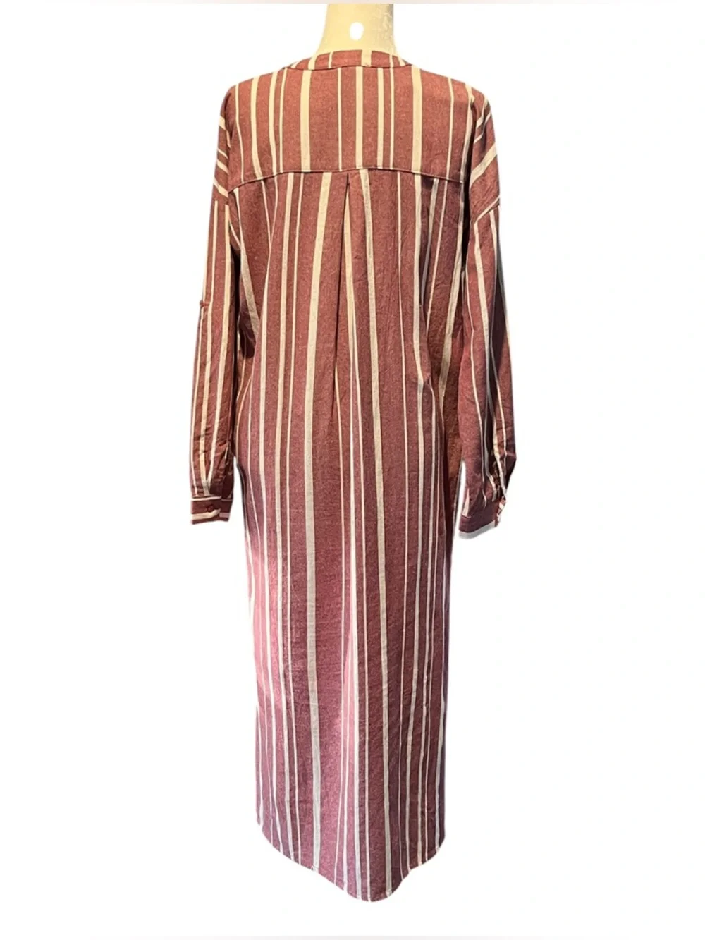 NWT entro Burgundy and Cream Stripe Maxi Capri Dress Roll Sleeves 100% Cotton S - Picture 9 of 15